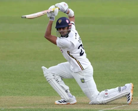 Durham’s Emilio Gay drives through cover in the County Championship against Kent